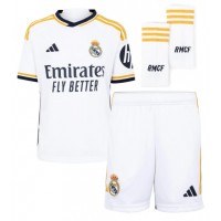 Camisa de Futebol Real Madrid Eduardo Camavinga #12 Equipamento Principal Infantil 2023-24 Manga Curta (+ Calças curtas)
